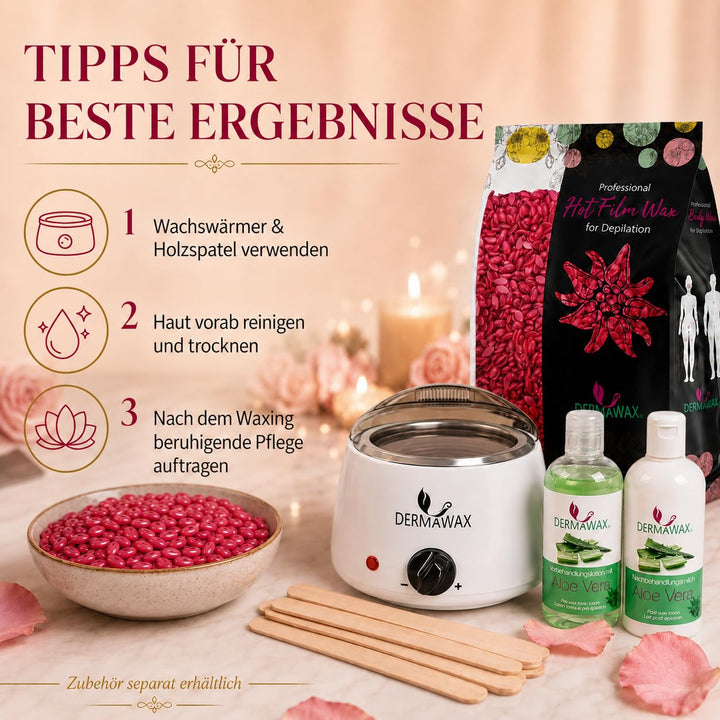 Dermawax 500g Rose Wachsperlen mit Kokosöl – Professionelles Heisswachs zur Haarentfernung – Sanftes