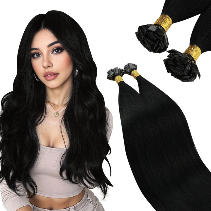 Ugeat 45cm Echthaar Extensions Bondings Keratin 50Strähnen Flat Bonding Extensions Keratin Haarverlä