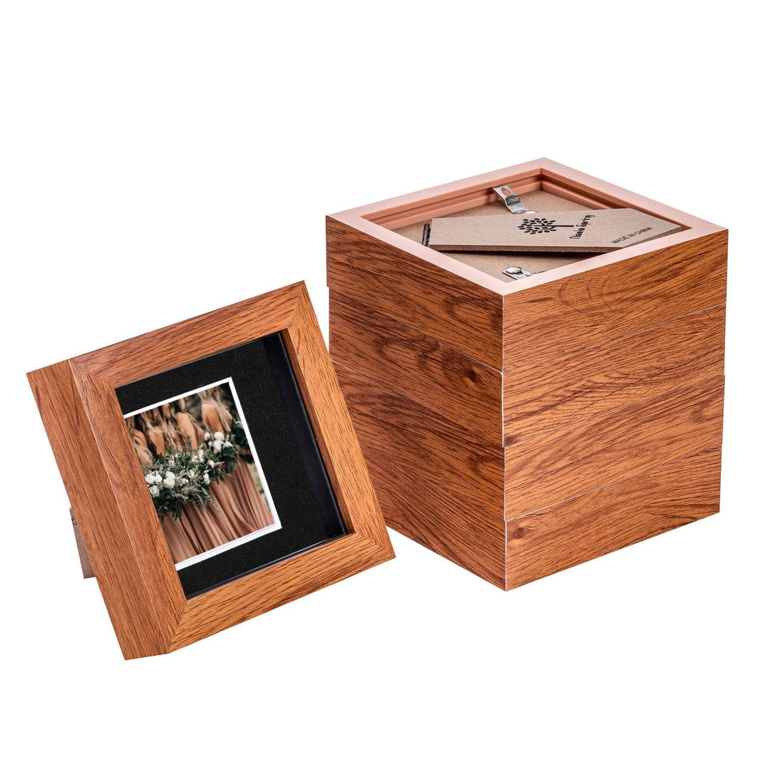 Nicola Spring 3D-Box Fotorahmen - 4 X 4 mit 2 X 2 Halterung - Dunkelholz/Schwarz - Pack Von 5