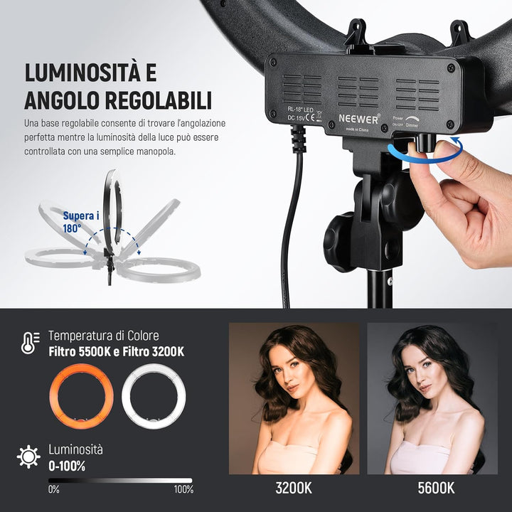 NEEWER Fotostudio Set mit Hintergrund Fotografie & Ringlicht mit Stativ Set: 18 Zoll/45cm Aussen 55W