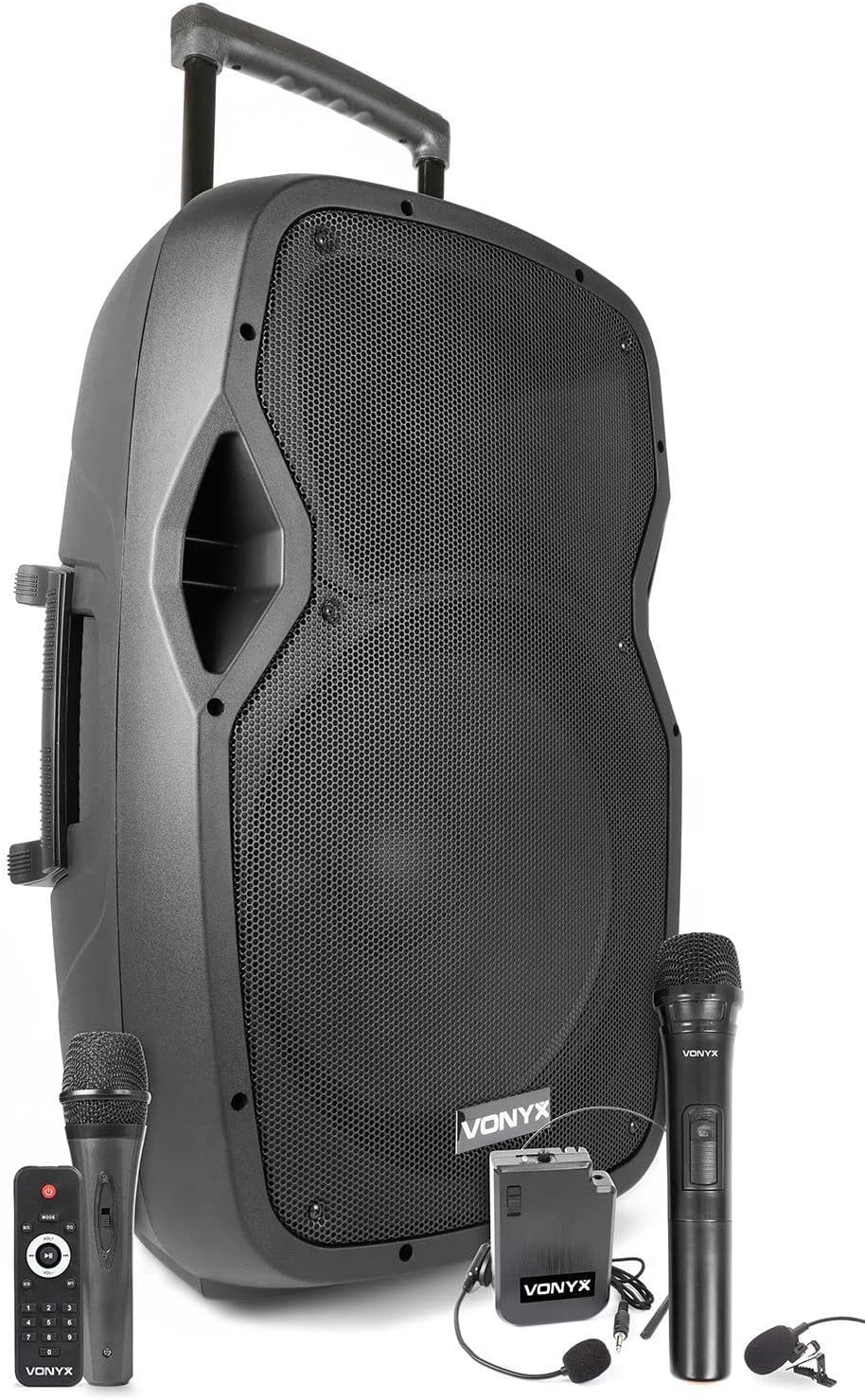 Vonyx AP1500PA - Mobile PA Anlage, Partybox Bluetooth mit Akku, 800 Watt Party Lautsprecher mit Mikr