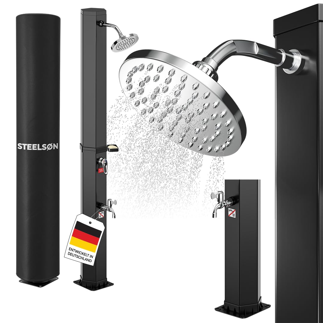 STEELSØN Xypher Solardusche 60 L ohne Bodenplatte – Gartendusche bis 60° C – Pooldusche ohne Stroman