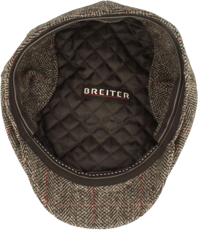 Breiter Herren Winter Schiebermütze mit Ohrenklappen Flatcap Schirmmütze 100% Wolle mit ausklappbare