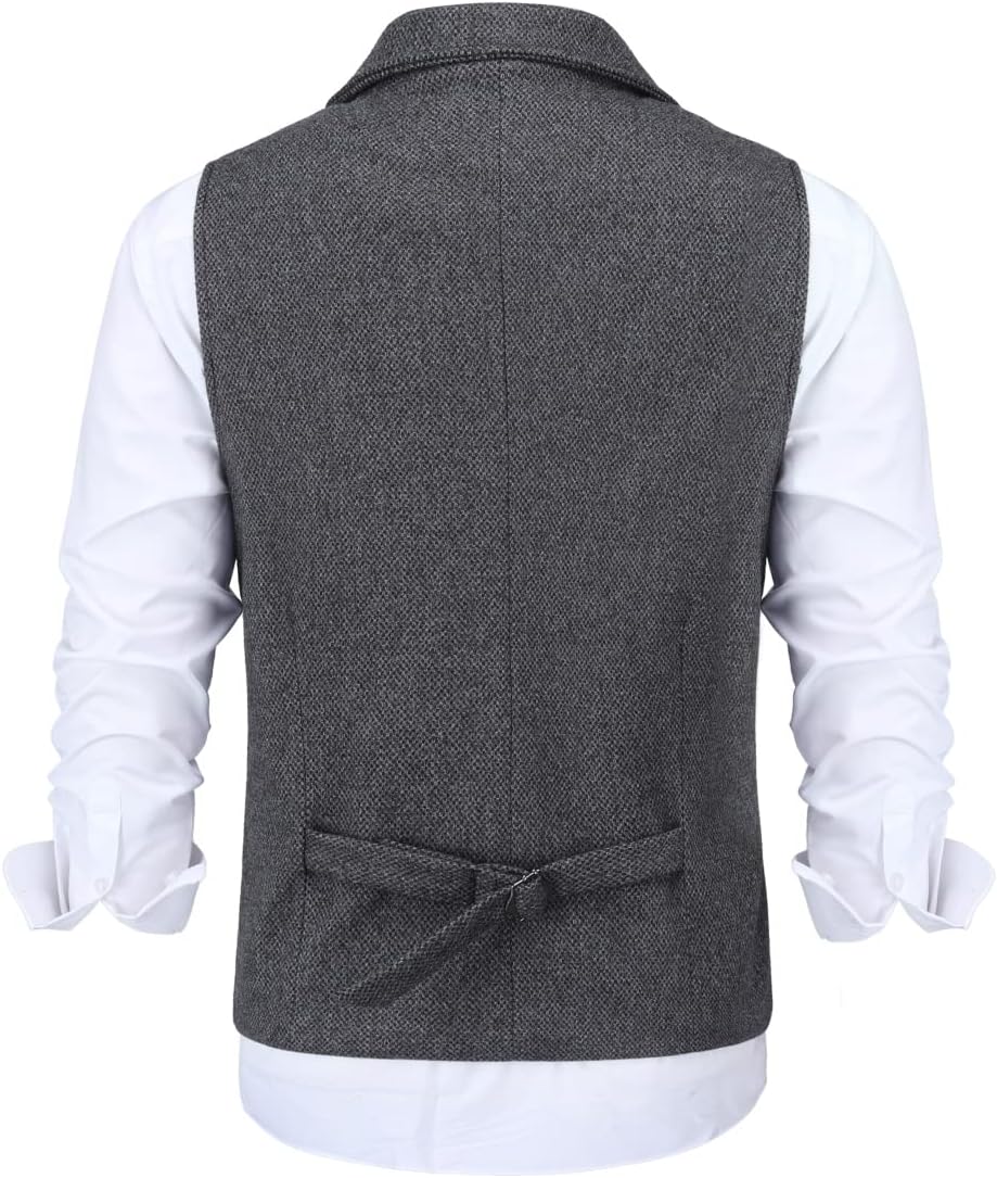 Allthemen Herren Weste Revers Tweed Wolle Anzugweste Formale Regular Fit Herrenweste Retro Business