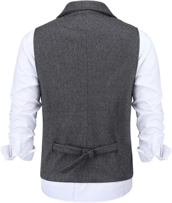 Allthemen Herren Weste Revers Tweed Wolle Anzugweste Formale Regular Fit Herrenweste Retro Business