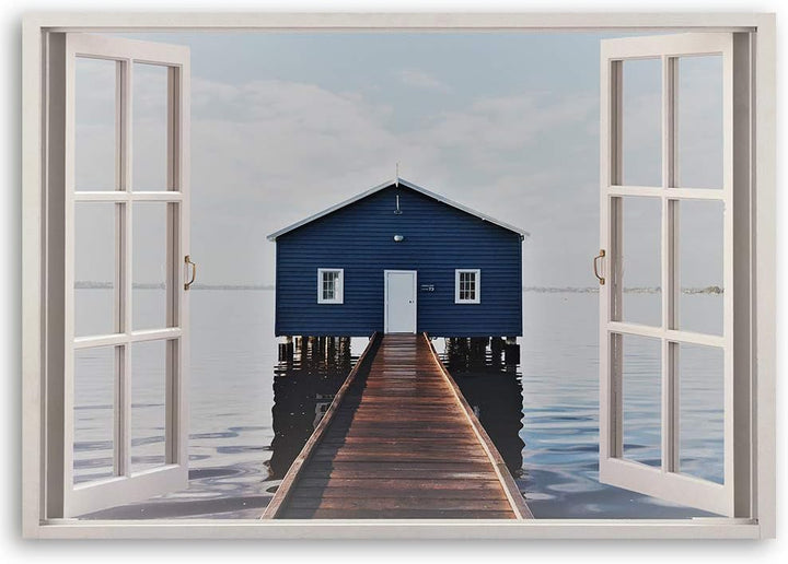Leinwandbild XXL 3D Illusion Wandbild Kunst Architektur Blau 120x80 cm Leinwandbild 120x80 cm Blau_j