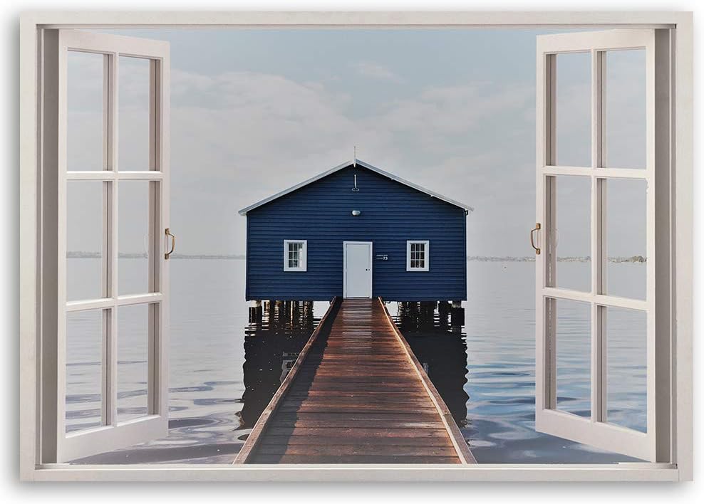 Feeby Wandbild 3D Illusion Druckbild Leinwandbild Architektur Blau 90x60 cm Leinwandbild 90x60 cm Bl