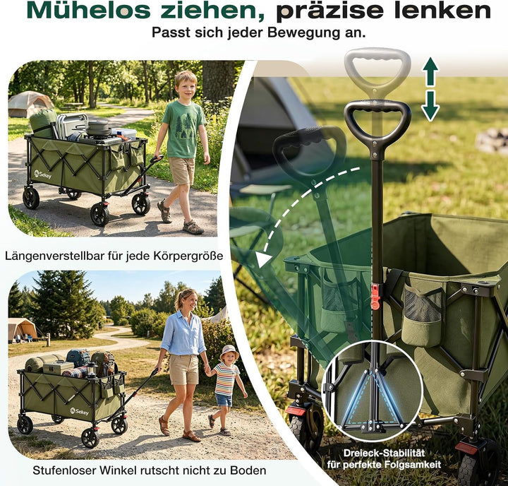 Sekey XXL Plus Bollerwagen Faltbar 200L 200KG Tragkraft, Faltbarer Bollerwagen Geländetauglich mit B