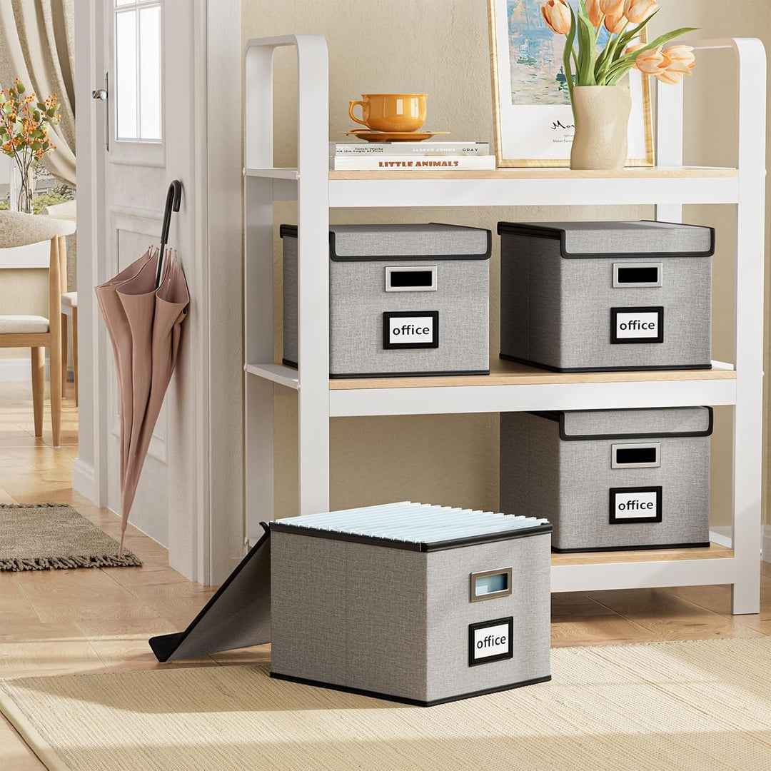 FINEW Faltbare Aufbewahrungsbox mit Deckel, Stilvolle Aufbewahrungsbox in Leinenoptik, 38.5 × 33 × 3