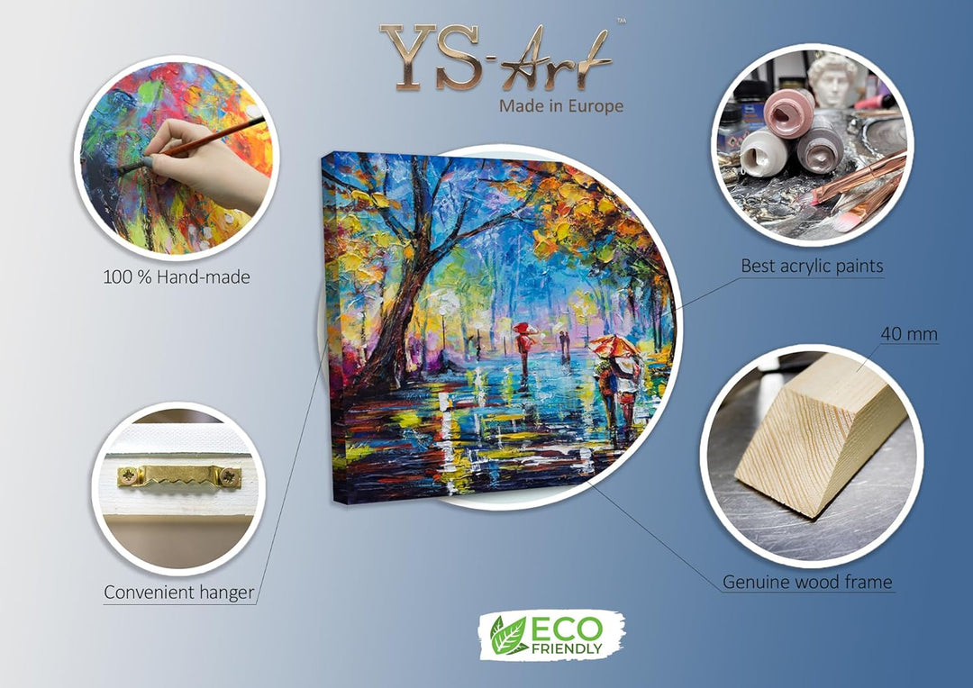 YS-Art Handgemaltes Acrylgemälde “Herbstliche Allee” | Moderne Acrylmalerei auf Keilrahmen | Geschen