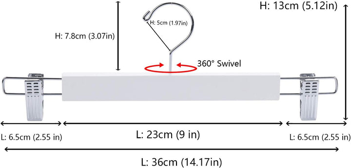 Amber Home 10 Stück 36cm Weiss Kleiderbügel aus Holz, Robust und Glänzend Hosenbügel Aufhänger für H