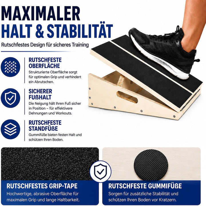 Professionelles Schrägbrett aus Holz, verstellbares Neigungsbrett und Wadendehner, Stretch-Brett - e