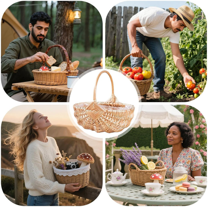 Weidenkorb Mit Henkel Grosser Picknickkorb Aus Rattan Aufbewahrungskorb Für, Camping, Hochzeit, Gart