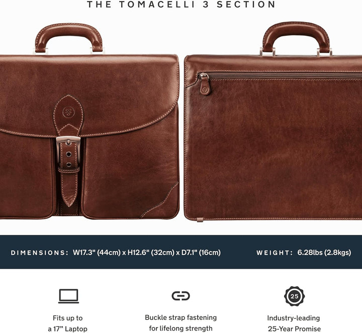 Maxwell Scott Hochwertige Herren Leder Aktentasche Tomacelli3 in Cognac Braun, Cognac Braun