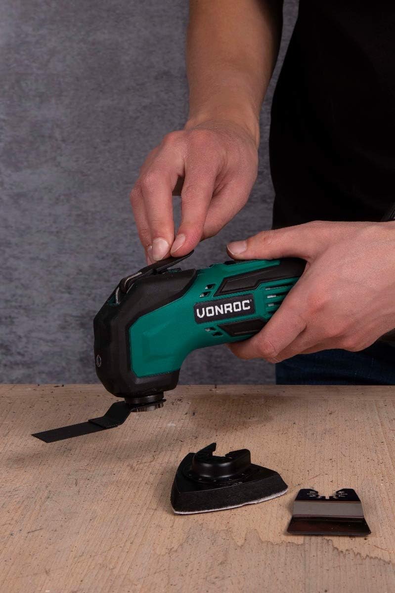 VONROC Multifunktionswerkzeug VPower 20V, 2.0Ah – Komplettset mit Akku, Schnellladegerät, Zubehör un
