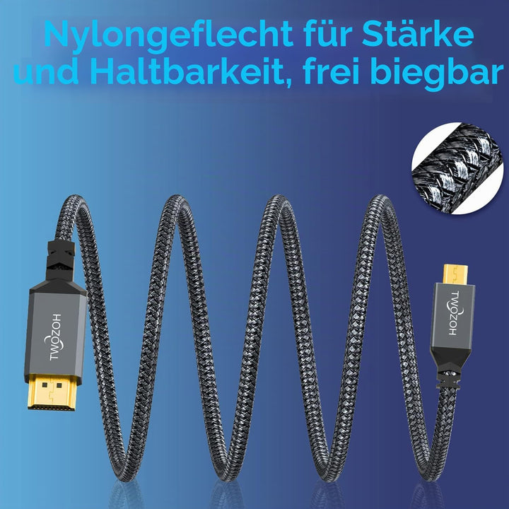 Twozoh Micro HDMI Kabel auf HDMI 2M 2 Stück, Nylon Geflochten HDMI Kabel A auf Micro HDMI D Unterstü