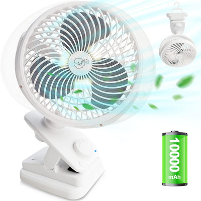 Oszillation Tischventilator 10000mAh Mini USB Ventilator Stufenloser Geschwindigkeit, Leise Clip Fan
