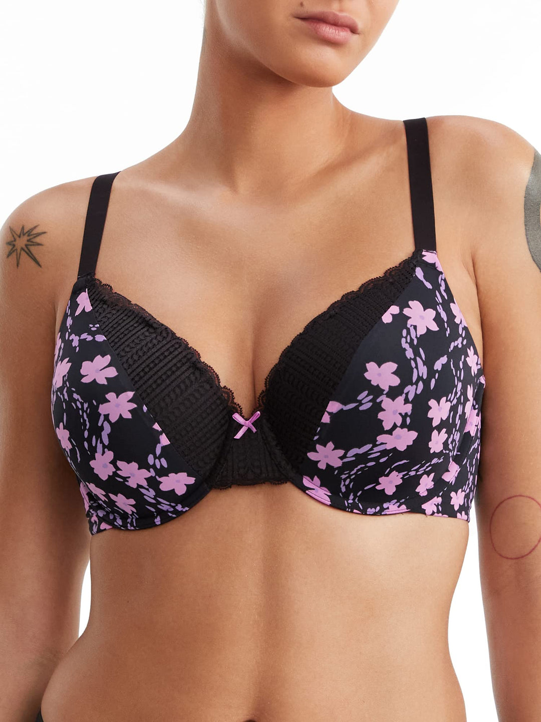 Maidenform Damen Comfort Devotion Embellished Bra BH 75C Schwarzer Gänseblümchen-flair, 75C Schwarze