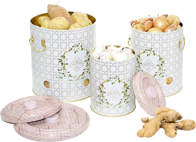 Lashuma Aufbewahrungsbehälter Zwiebeln, Knoblauch Vorratsdose mit Löchern, Kartoffeltopf gross 22 cm