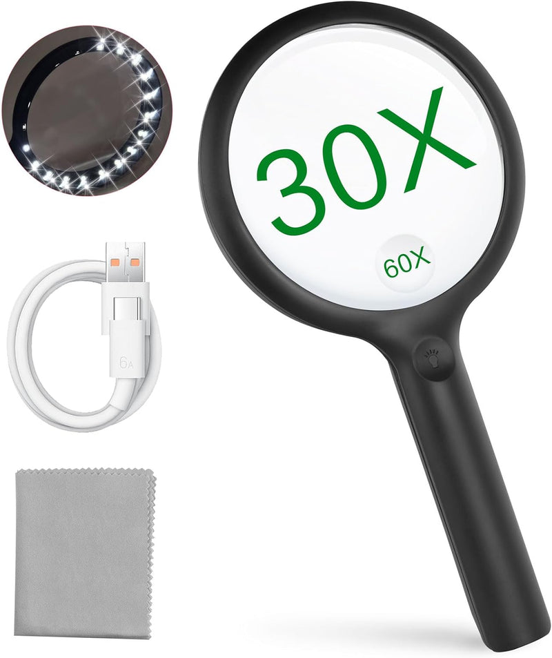 Lupe mit Licht,Leselupe mit Licht für Senioren Gross,3 Lichtmodi USB Wiederaufladbar,Beleuchtete Lup