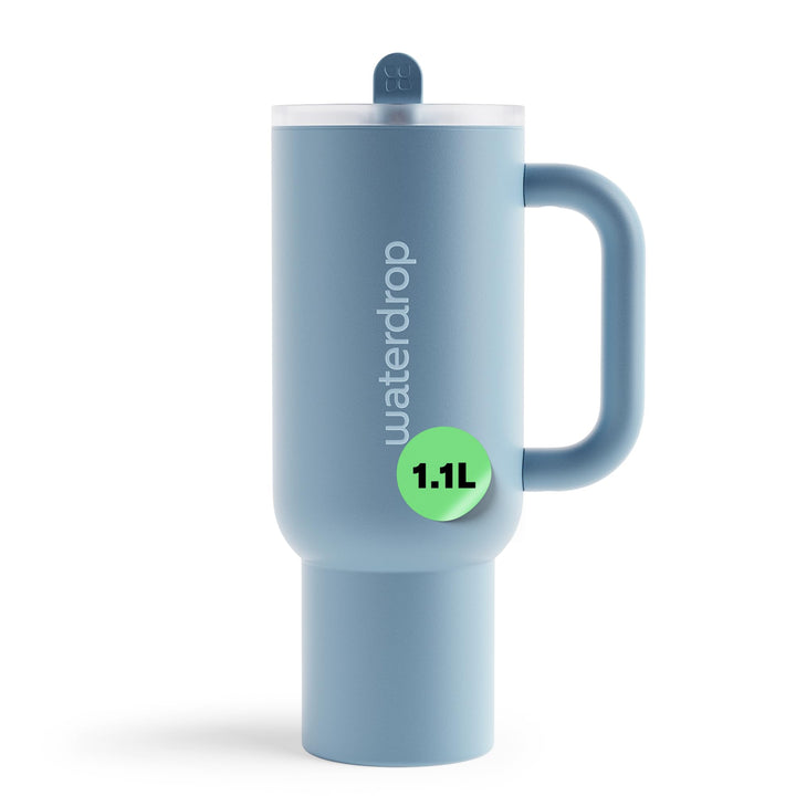 waterdrop® Thermobecher mit Strohhalm 1,1L – Auslaufsichere, robuste Trinkflasche mit aufklappbarem