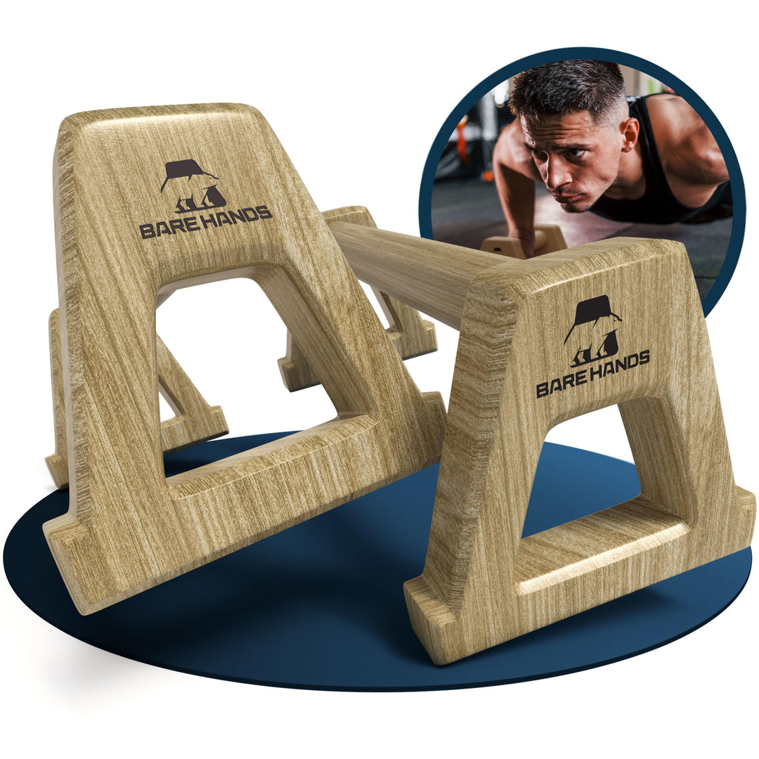 BARE HANDS Liegestützgriffe – 2x gelenksschonende & rutschfeste Holz Liegestützgriffe – Calisthenics