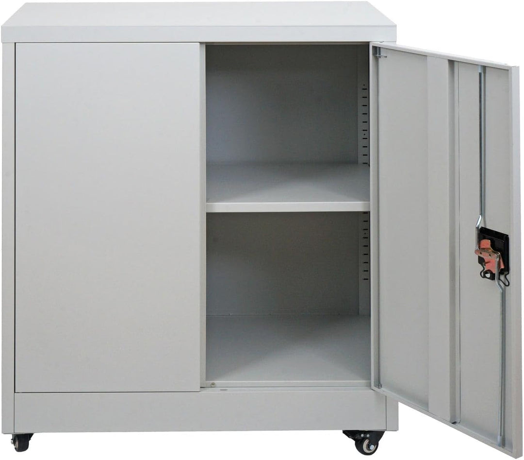 Aktenschrank HWC-O50, Büroschrank Stahlschrank mit Rollen, 2 Türen abschliessbar, Stahl 98x80x40cm -