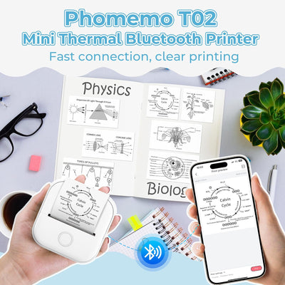 Phomemo T02 Mini Drucker, Fotodrucker für Smartphone, mit 1 Rollen Druckerpapier, 203dpi Handy Stick