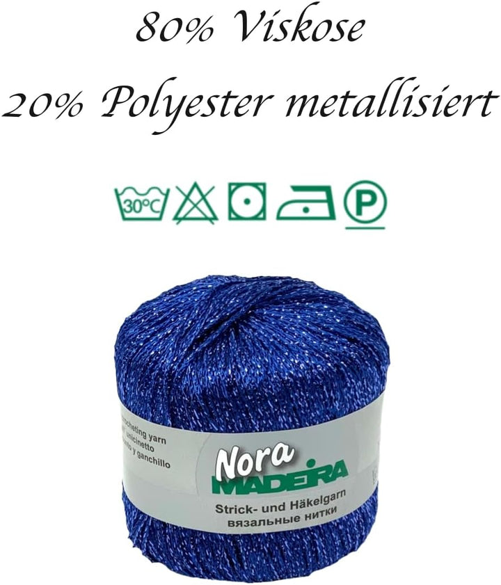 Häkelgarn Glitzergarn Strickgarn metallisiertes Haekelgarn Madeira Nora 5x25g Farbe 338 blau, 338 bl