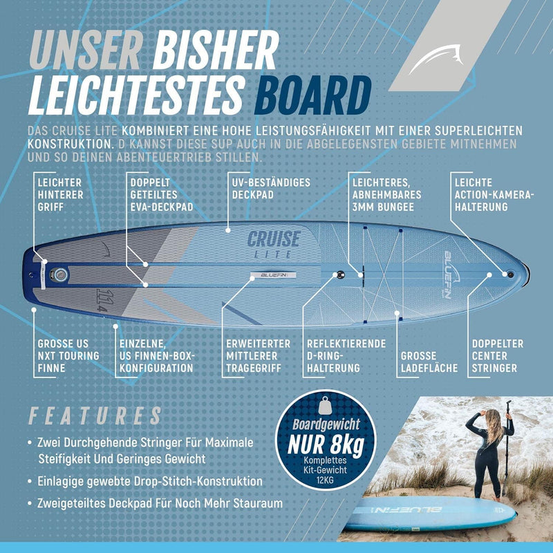 Bluefin Cruise Lite SUP Paddleboard Kit | Leichtes und kompaktes Stehpaddelbrett für Erwachsene | In
