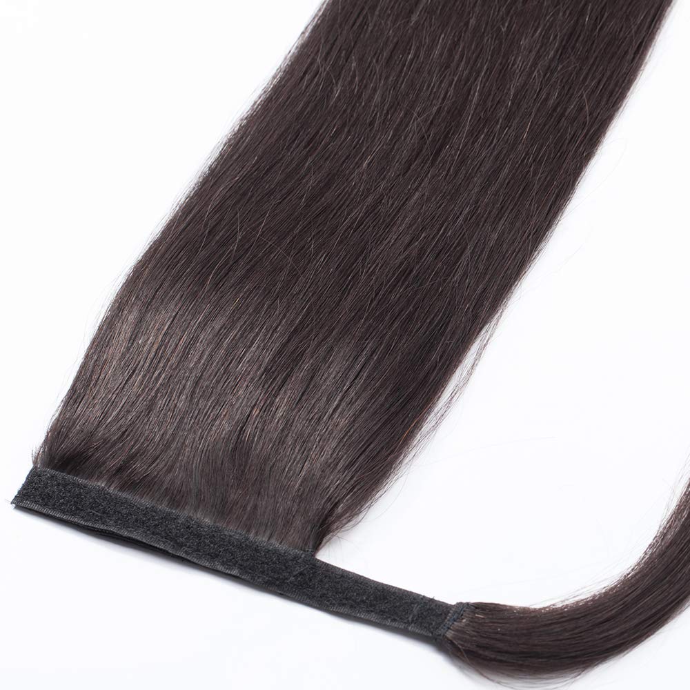 SEGO Ponytail Extension Echthaar Pferdeschwanz Haarteil Haarverlängerung Zopf Glatt Naturschwarz #1B