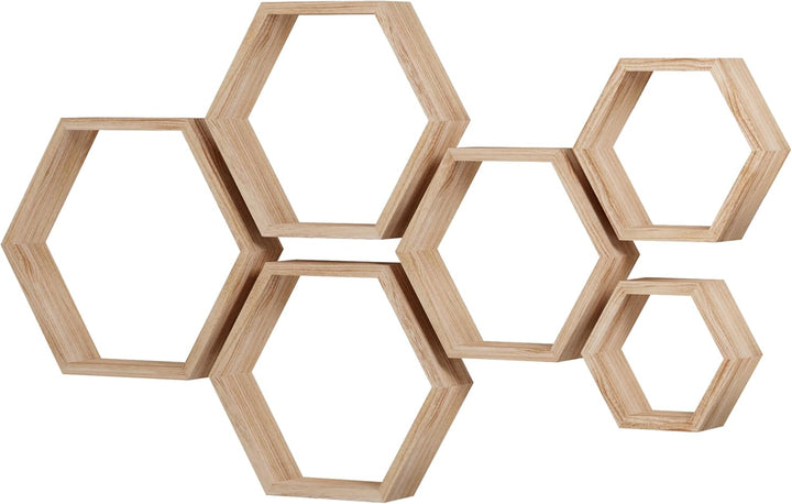 WONFUlity Extra grosse sechseckige schwebende Regale, Wandmontage, Holz, Bauernhaus, Lagerung, Waben