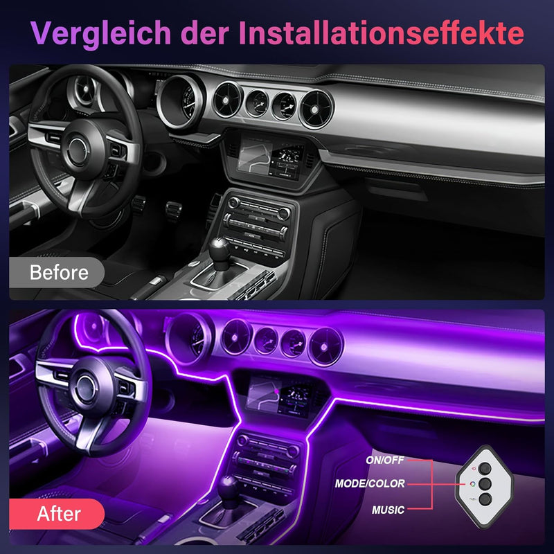 OMECO LED Innenbeleuchtung Auto USB Ambientebeleuchtung 4m 5050RGB mit Fussraumbeleuchtung und Kontr