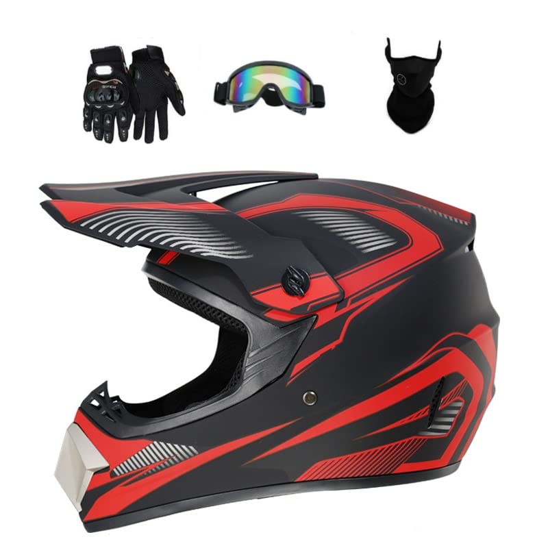 Motocross Helm Motorradhelm Downhill Fullface Dirtb Bike Helm mit Handschuhen Brille Maske für Unise