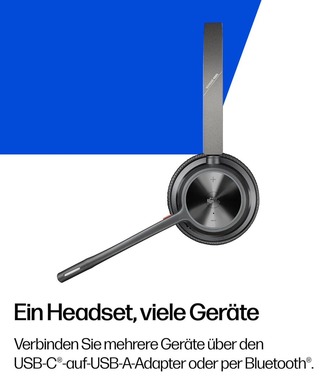 Poly Voyager 4320 UC schnurloses Headset, Stereo-Kopfhörer mit Noise Cancelling-Mikrofonarm, Verbind