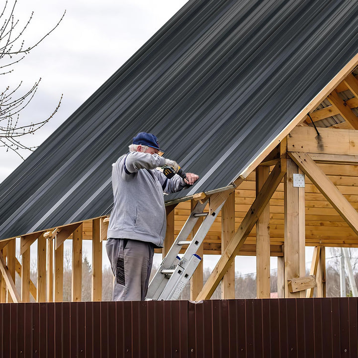 ISOISL Dachblech Trapezblech Dachplatten Anthrazit– 24 Stück Wellblechplatten, 129x46 cm, wasserdich