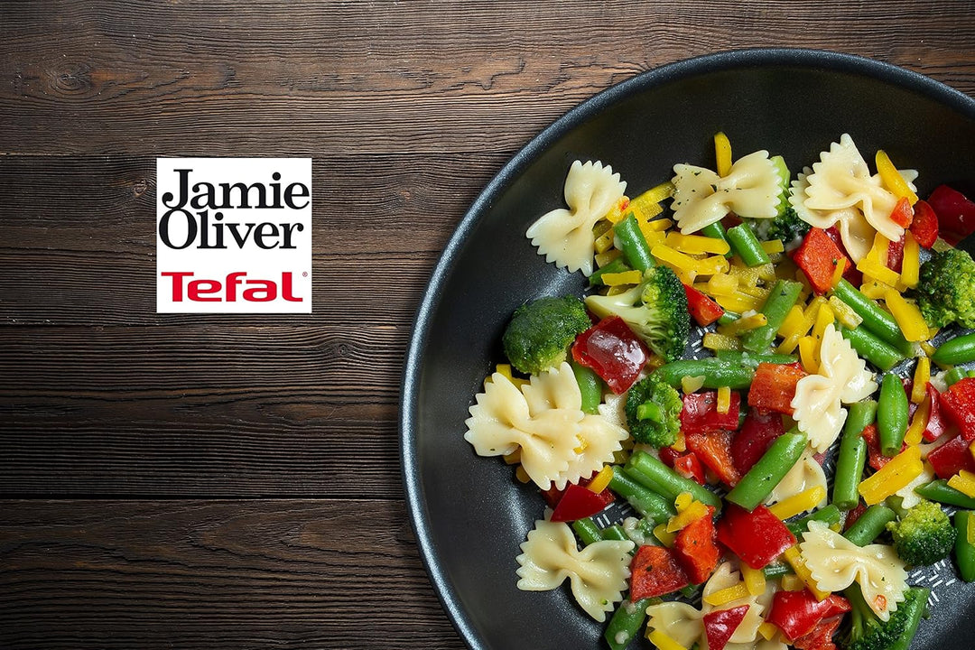 Tefal H80519 Jamie Oliver Edelstahl Wokpfanne Wok 28 cm, Induktion Pfanne mit Antihaftbeschichtung,