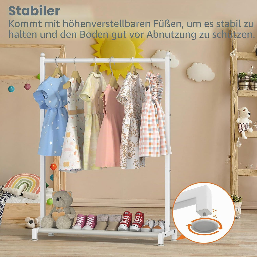 Kinder-Kleiderständer mit unterem Aufbewahrungsregal, Metall-Kleiderständer für Kinder, freistehend,