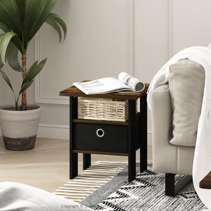 Furinno Andrey Beistelltisch Nachttisch mit Schublade, Holzwerkstoff, Amber Pine/Brown, 39.4 (D) x 3