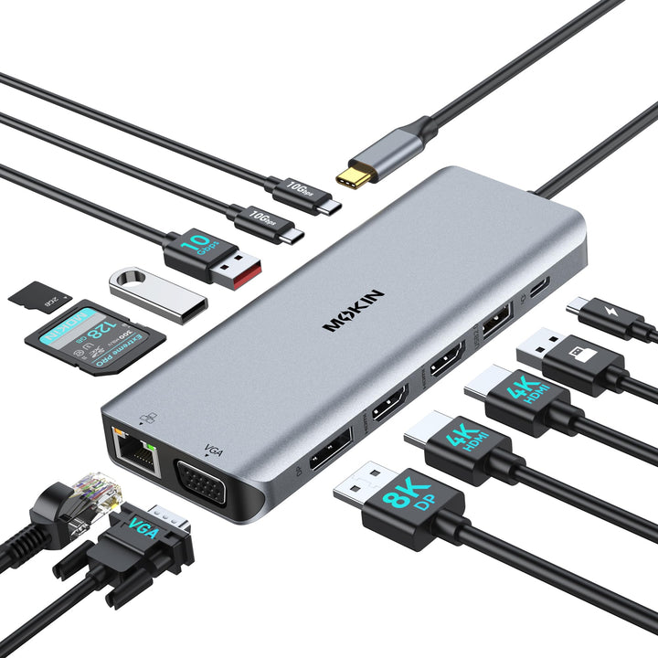 USB C Docking Station 4 Monitors, Triple Display Dock, 13 in 1 Laptop Docking Station mit 2 HDMI 4K@