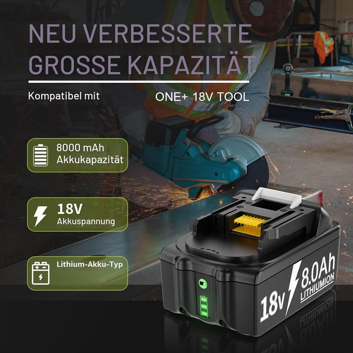 2X Akku Für 18V 8,0Ah Li-ion Ersatzakku für Akku 18V BL1860 BL1850B BL1850 BL1830 BL1860B BL1845 BL1