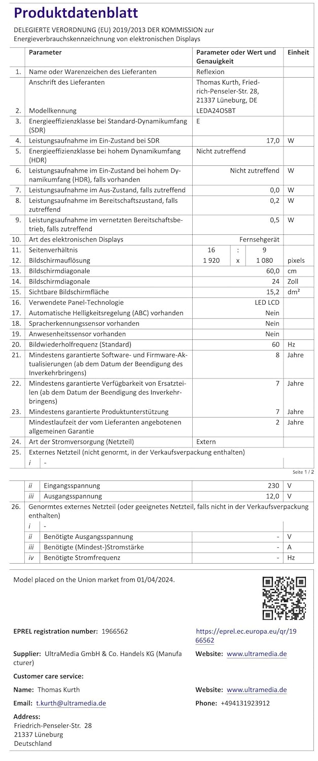 Reflexion LEDA24OSBT Smart LED Akku Fernseher powered by webOSHub, 60 cm/24 Zoll, Camping/Wohnmobil/