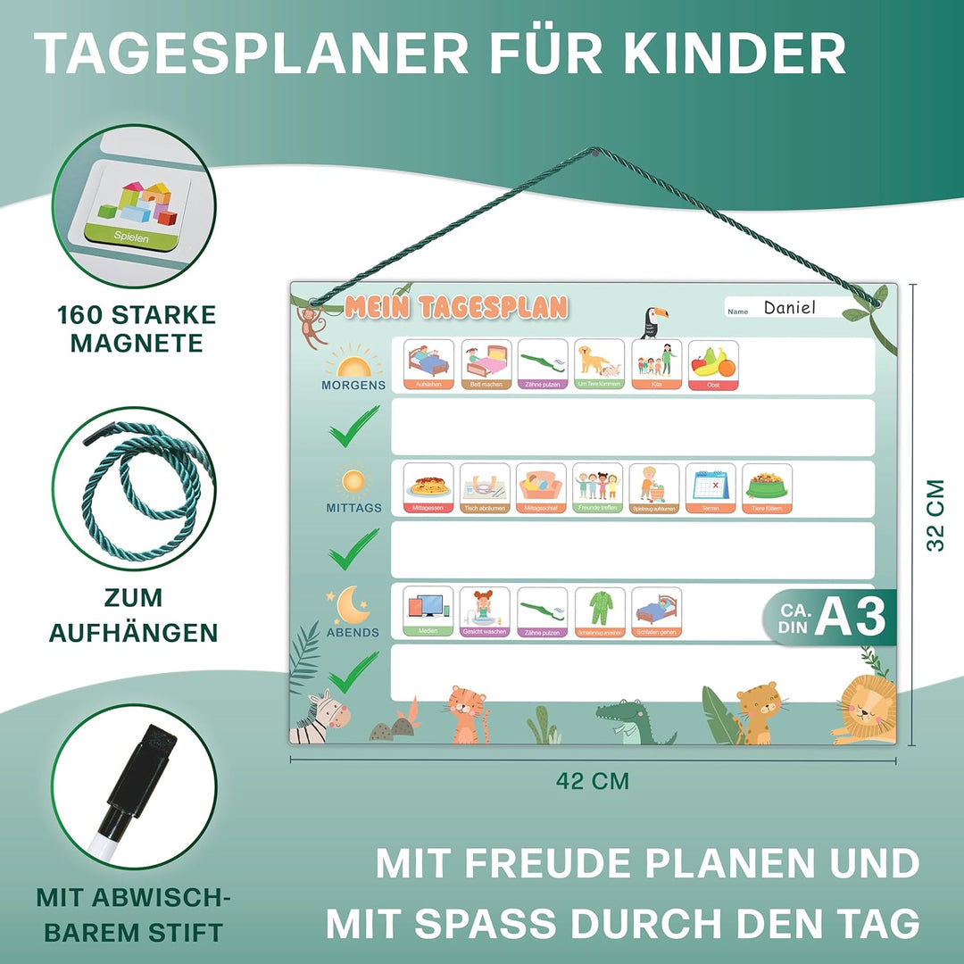Mini Mindz® Tagesplaner Kinder - Montessori Magnettafel im niedlichen Design inkl. 160 Magnete & Sti