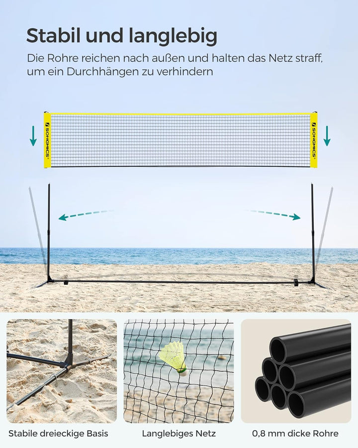 SONGMICS 300 cm/400 cm/500 cm Badmintonnetz, Volleyballnetz, höhenverstellbare Stangen, tragbares Se