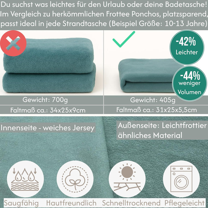 CalmyBEACH Leicht Frottee Badeponcho Kinder - Mädchen Jungen Baumwolle Poncho Handtuch Bademantel Ba