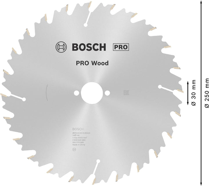 Bosch 1x PRO Wood Kreissägeblatt für Netz-Tischkreissägen (für Weichholz, Hartholz, Ø mm, Profession