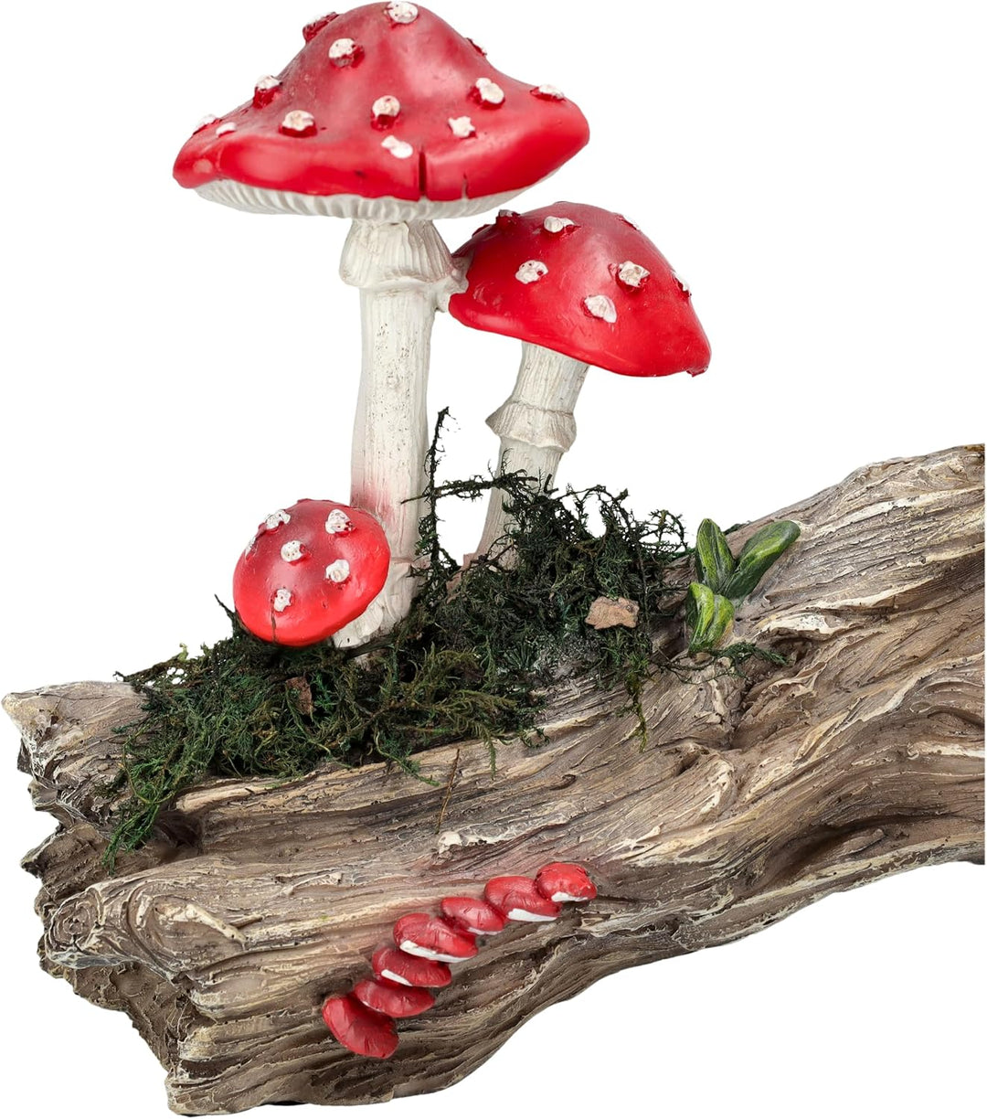 Figuren Shop GmbH Gartenfigur Pilze auf Baumstamm – Wetterbeständige Dekofigur mit Feenwald-Flair fü
