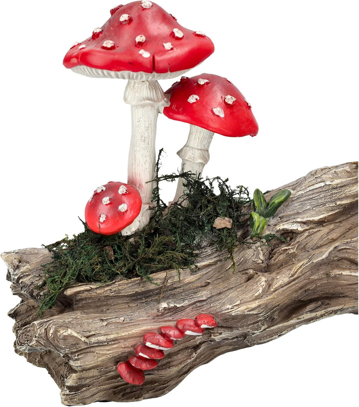 Figuren Shop GmbH Gartenfigur Pilze auf Baumstamm – Wetterbeständige Dekofigur mit Feenwald-Flair fü