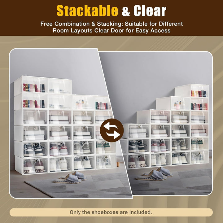 24er Pack Schuhboxen Stapelbar Transparent, Schuhorganizer mit Deckel, PP ABS Schuhaufbewahrung Schu