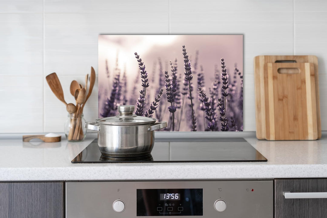Küchen Spritzschutz Lavendel 60x40x0,3 cm | Küchenrückwand | Alu-DiBond | Fliesenschutz für den Herd